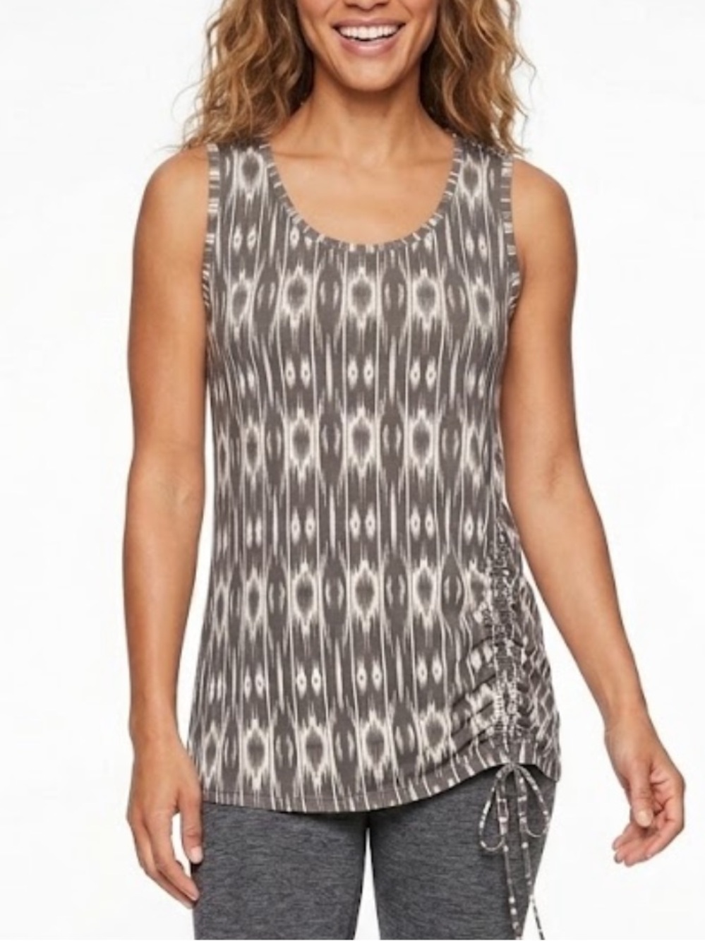 Athleta sleeveless tunic top abstract ikat print side ruched size M